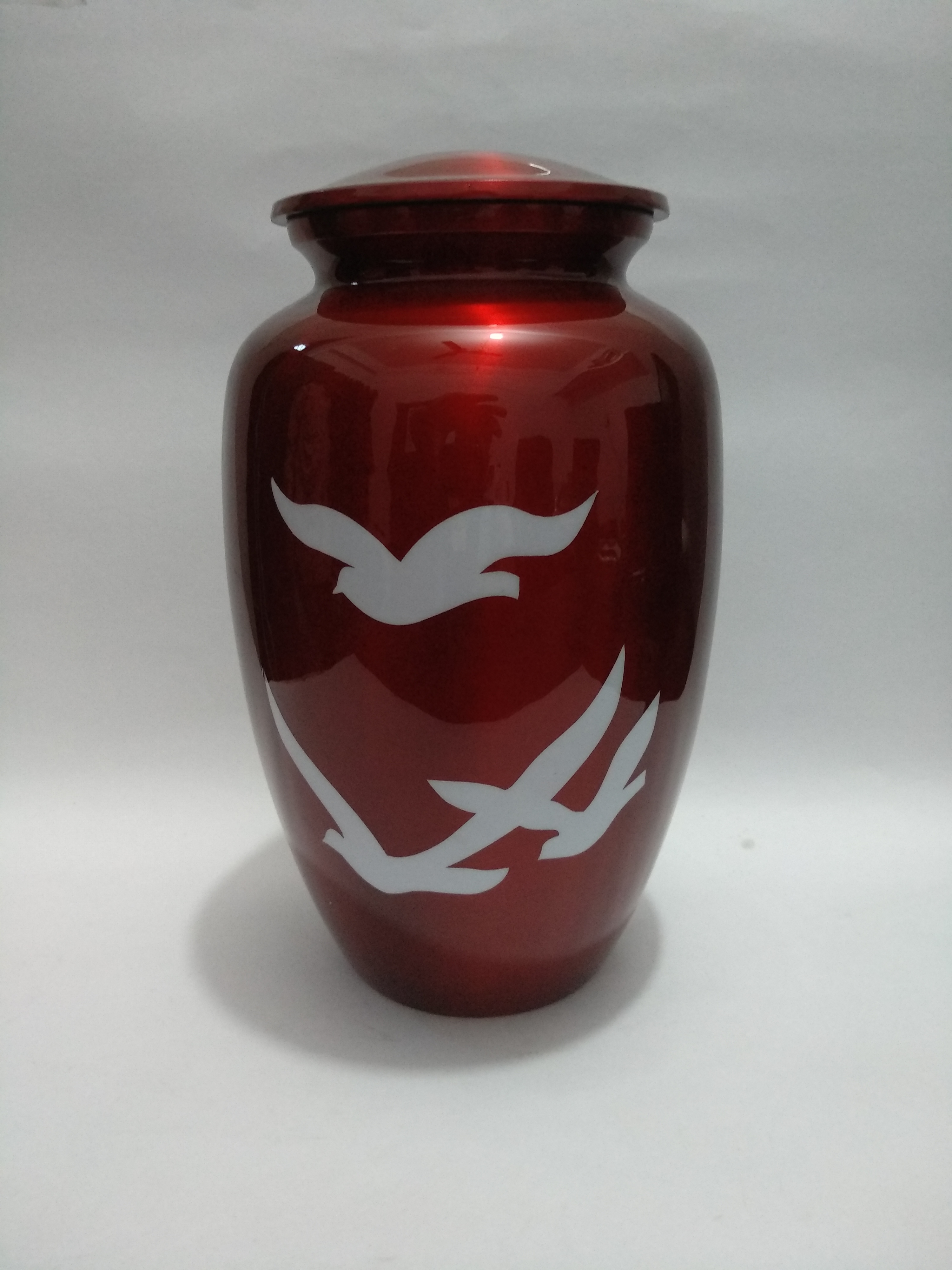 Rose Mother Of Pearl Cremation Urn - Metal, Customize Size, Shiny Blue Color - Enamel Finish, Religious Style