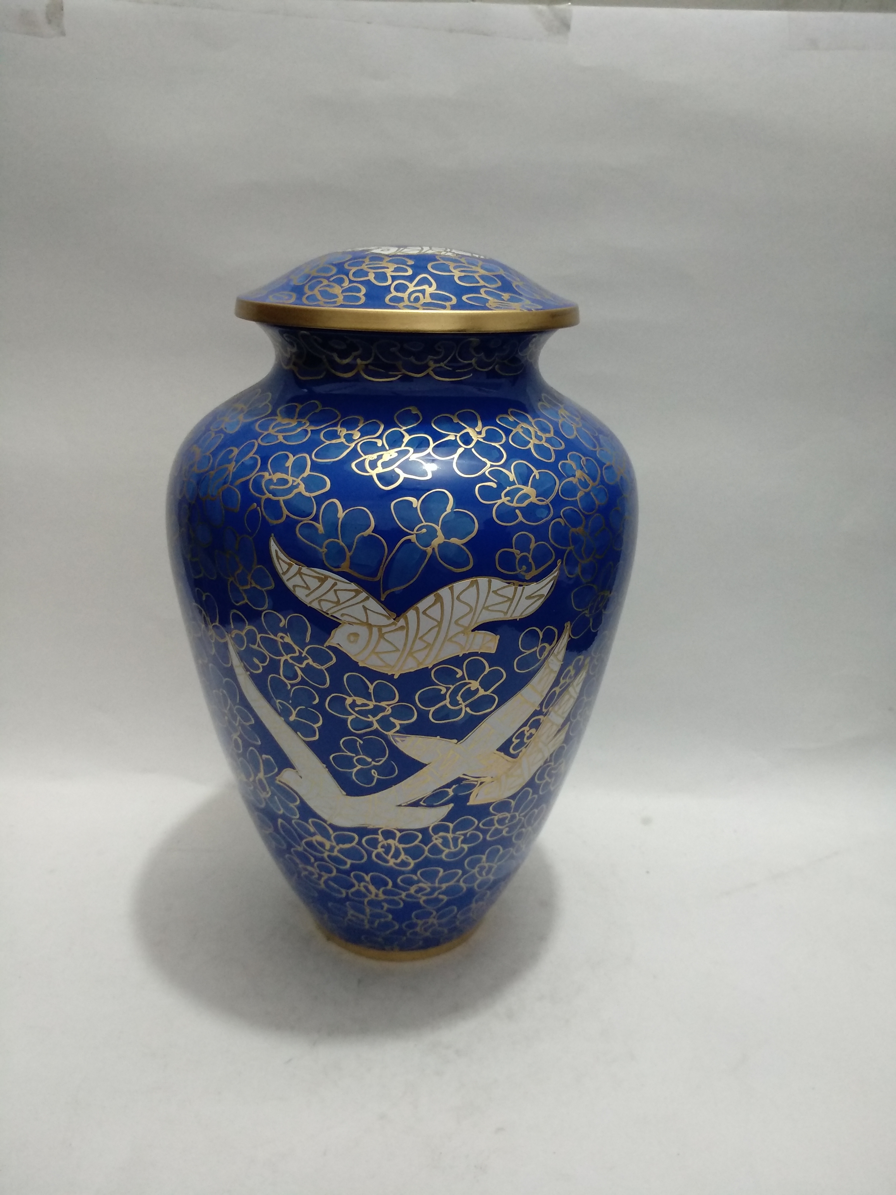 White Mother Of Pearl Brass Funeral Cremation Urn