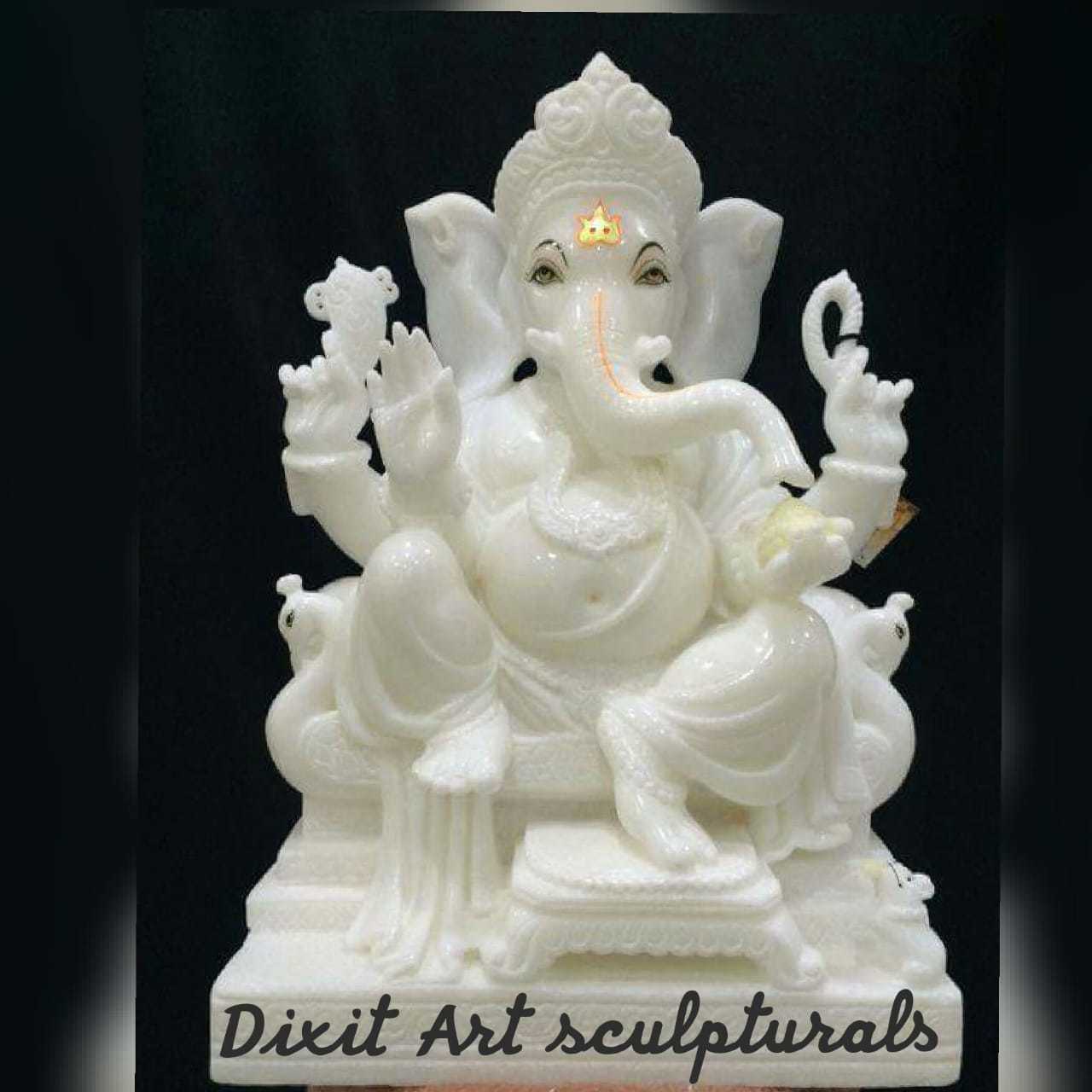 Painting White Marble Lord Ganesha Statue