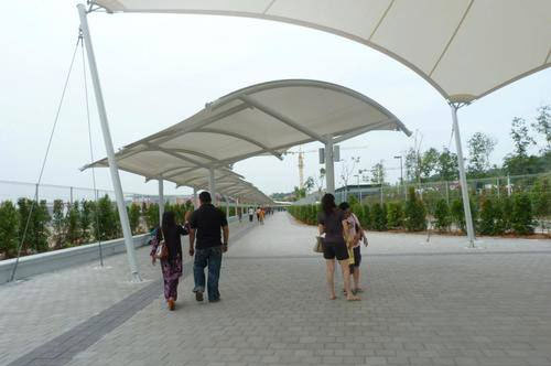 Walkway Tensile Structure - Steel Frame with Galvanized Coating, Eye-Catching White PVC Sail and Aluminum Roof Panels for Outdoor Use