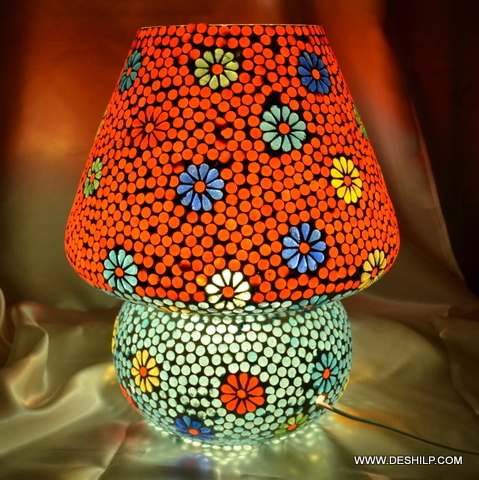 Red And Green Colorful Glass Mosaic Table Lamp