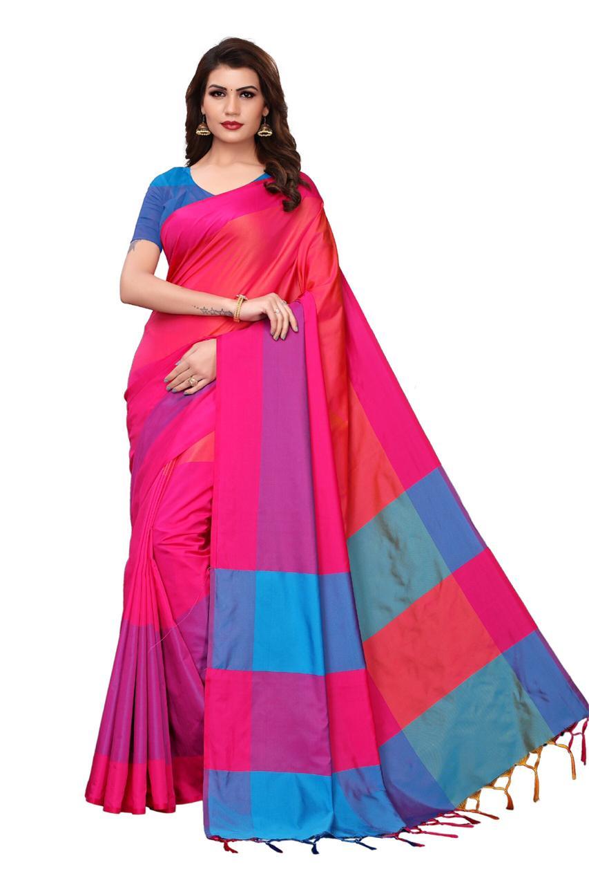 New Design In Cotton With Two Tone - Cotton Silk Fabric Multicolour Printed Pattern | Unique Indian Style Contemporary Two Tone Design