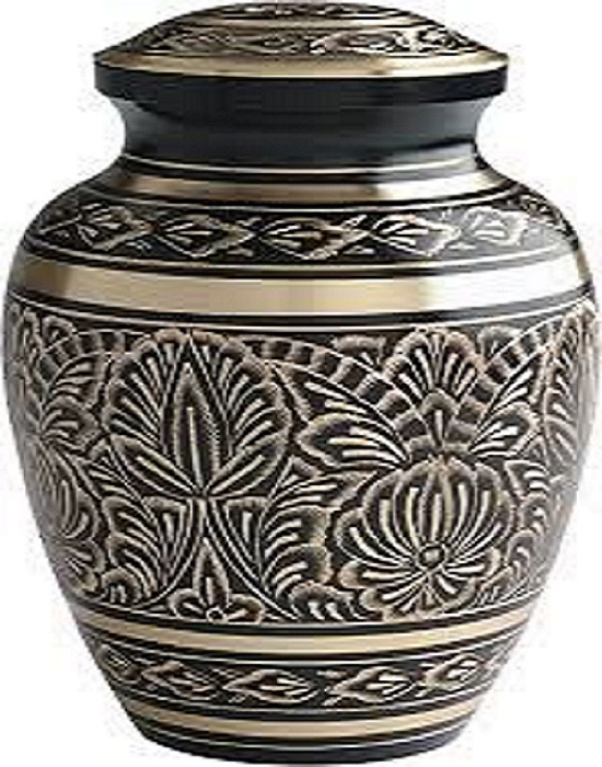 Metal Black & Gold Brass Funeral Urn
