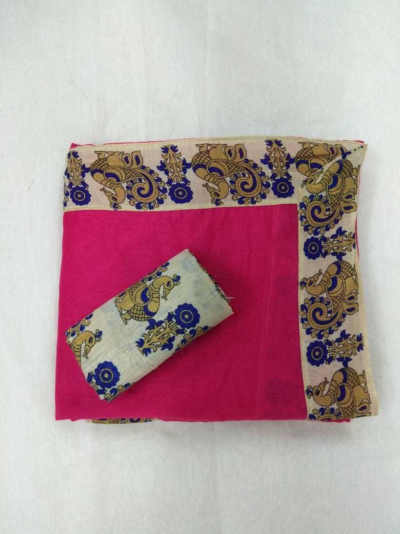 Fancy Chanderi Cotton Saree - 5.50 Mtrs Length, Multicolour Floral Print | Cotton Silk With Hand Embroidery, Blouse Length 0.80 Mtrs
