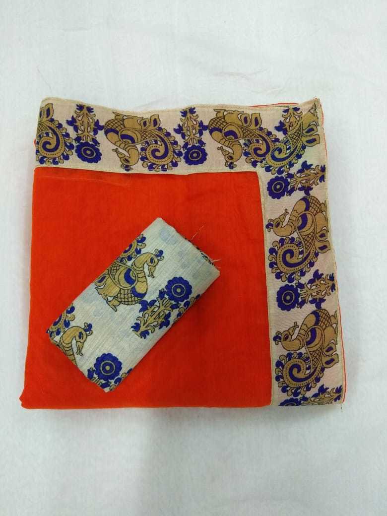 Fancy Chanderi Cotton Saree - 5.50 Mtrs Length, Multicolour Floral Print | Cotton Silk With Hand Embroidery, Blouse Length 0.80 Mtrs