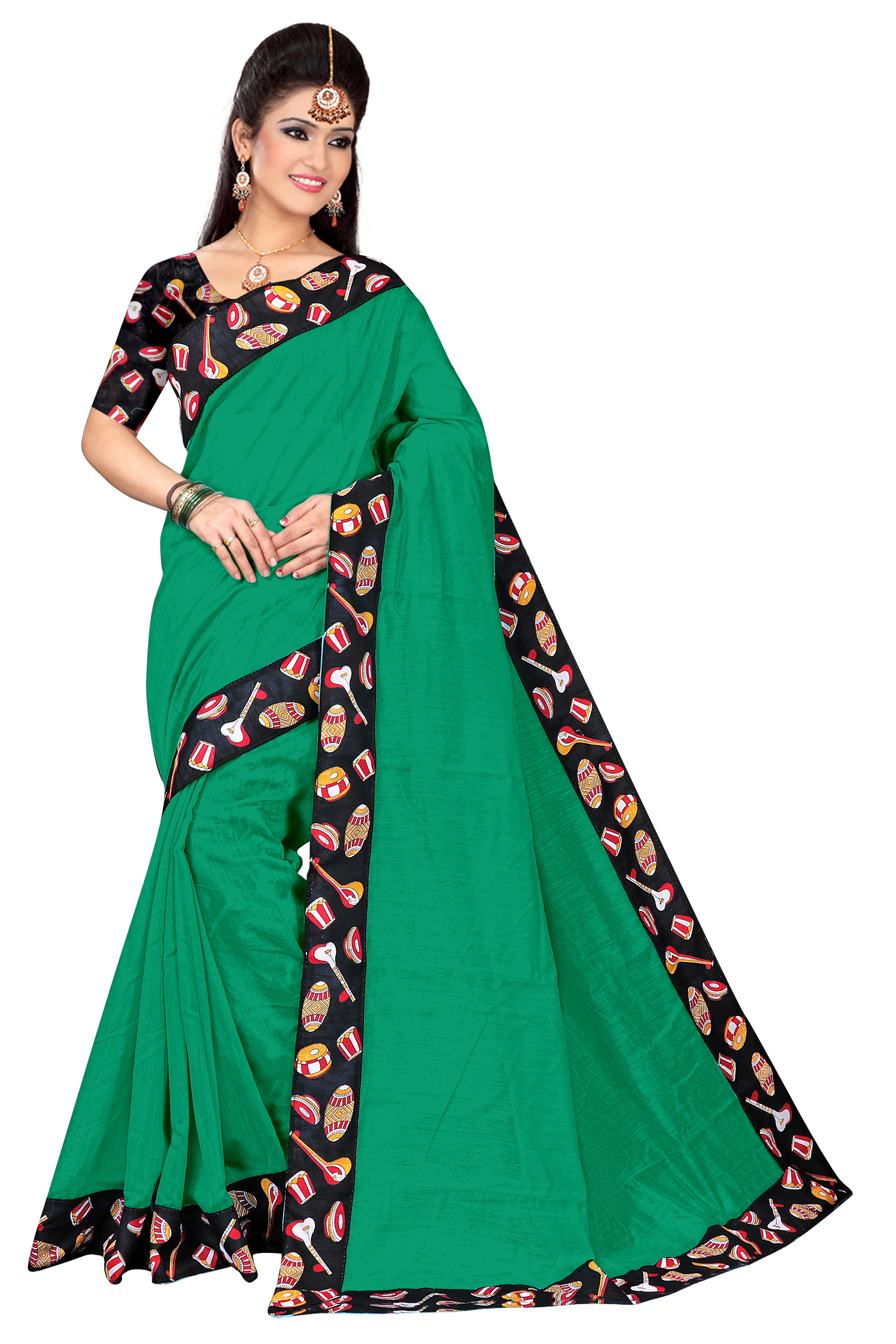 Fancy Chanderi Cotton Saree - 5.50 Mtrs Length, 0.80 Mtrs Blouse | Multicolour Floral Print, Elegant Indian Style