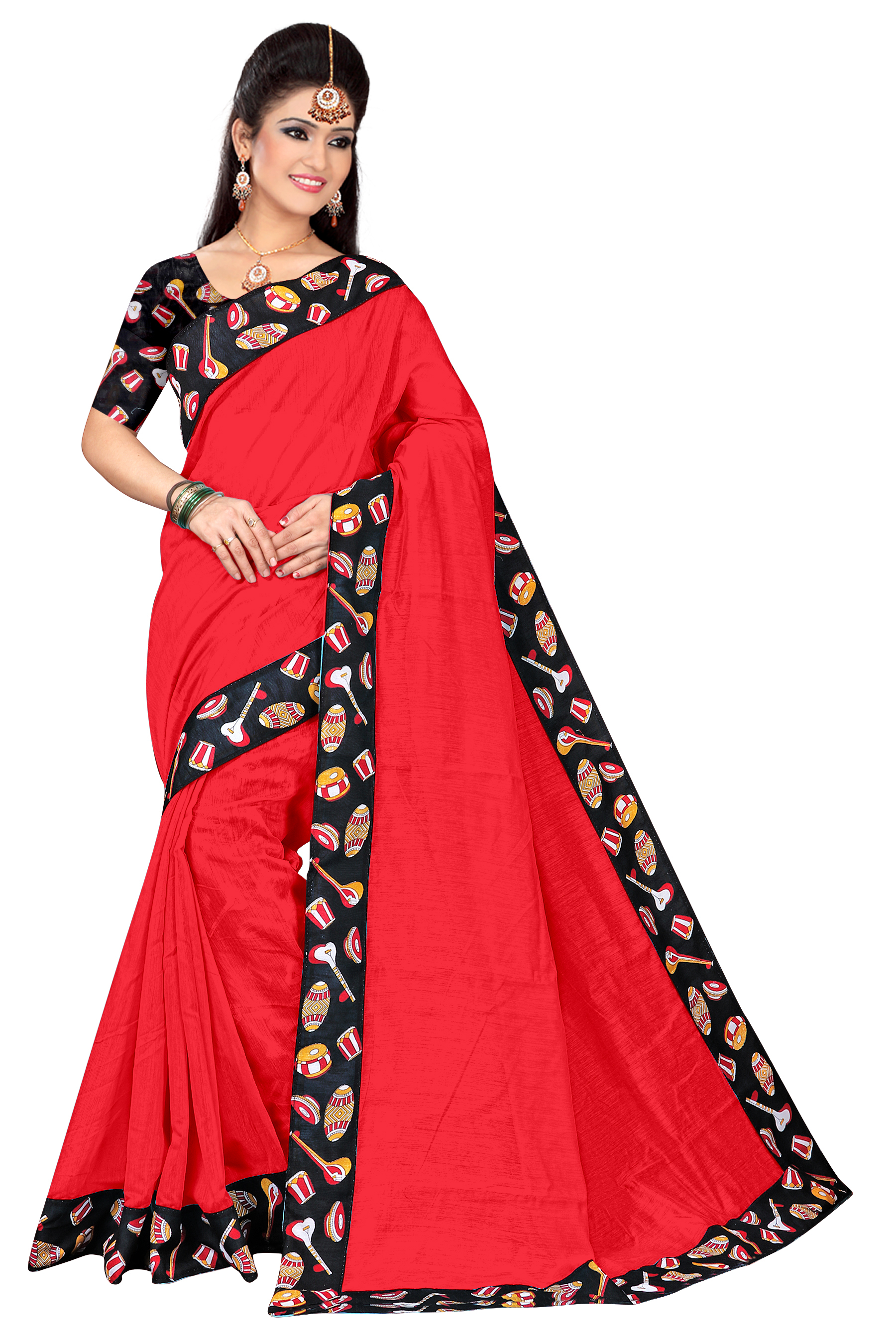 Fancy Chanderi Cotton Saree - 5.50 Mtrs Length, 0.80 Mtrs Blouse | Multicolour Floral Print, Elegant Indian Style