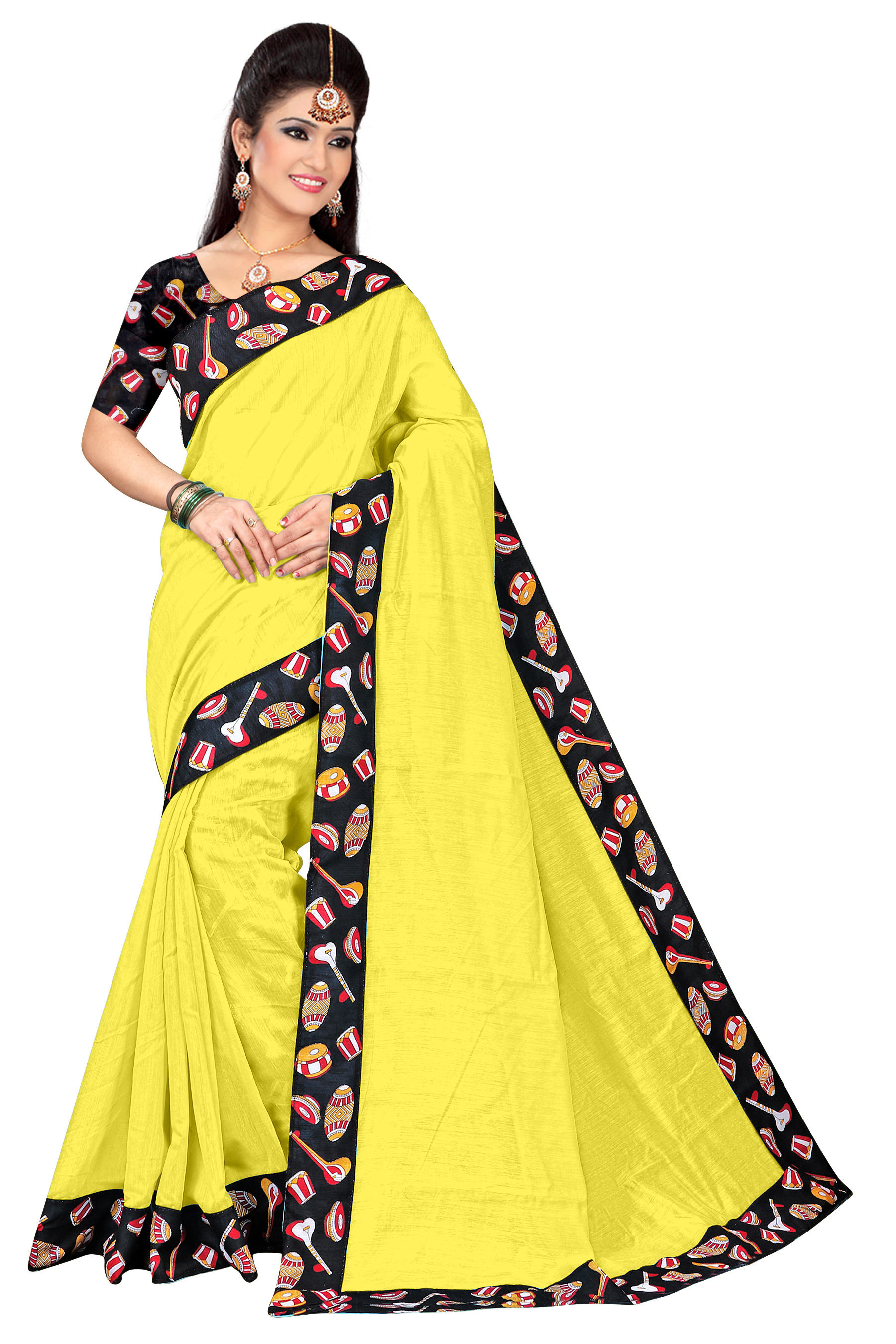Fancy Chanderi Cotton Saree - 5.50 Mtrs Length, 0.80 Mtrs Blouse | Multicolour Floral Print, Elegant Indian Style