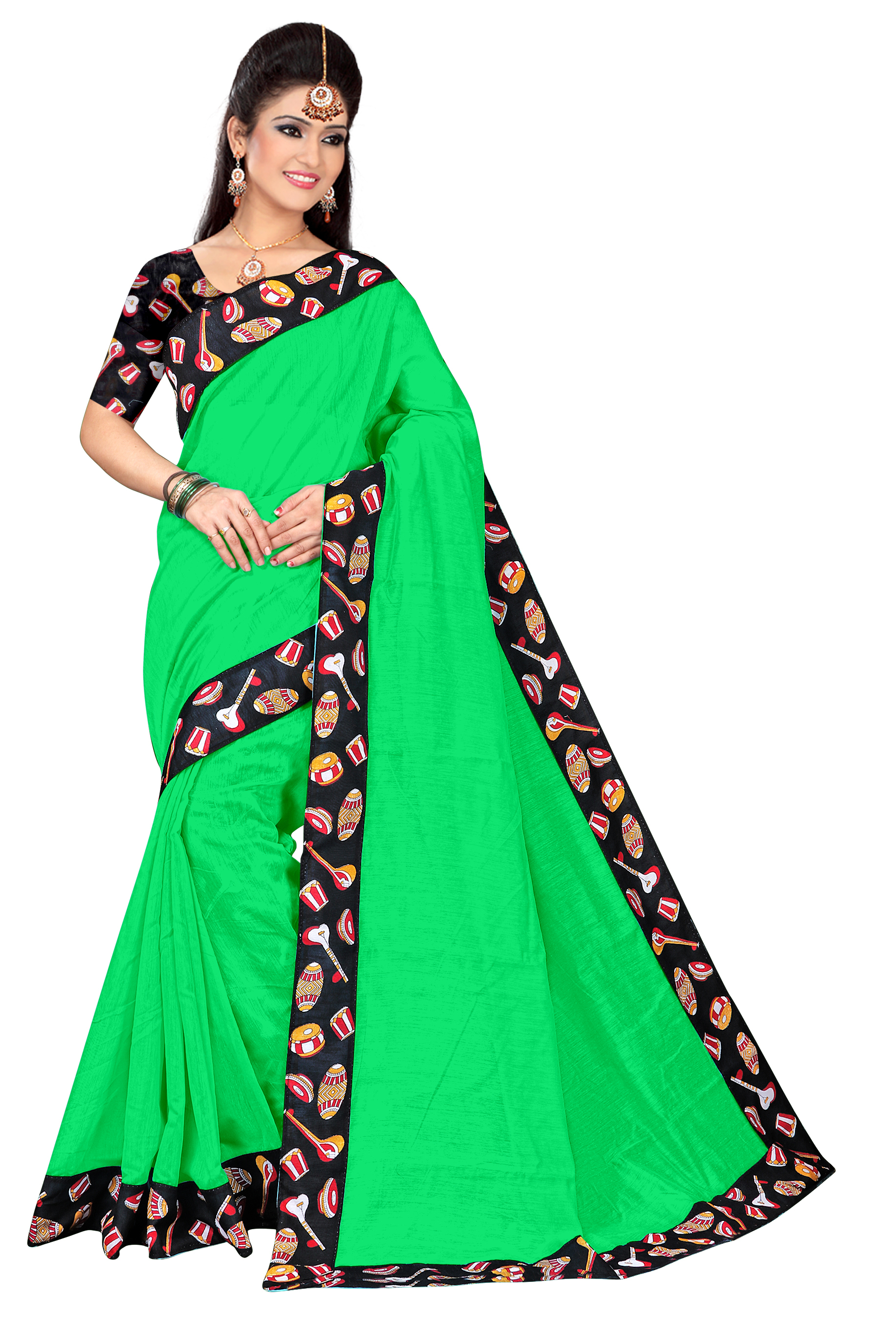 Fancy Chanderi Cotton Saree - 5.50 Mtrs Length, 0.80 Mtrs Blouse | Multicolour Floral Print, Elegant Indian Style