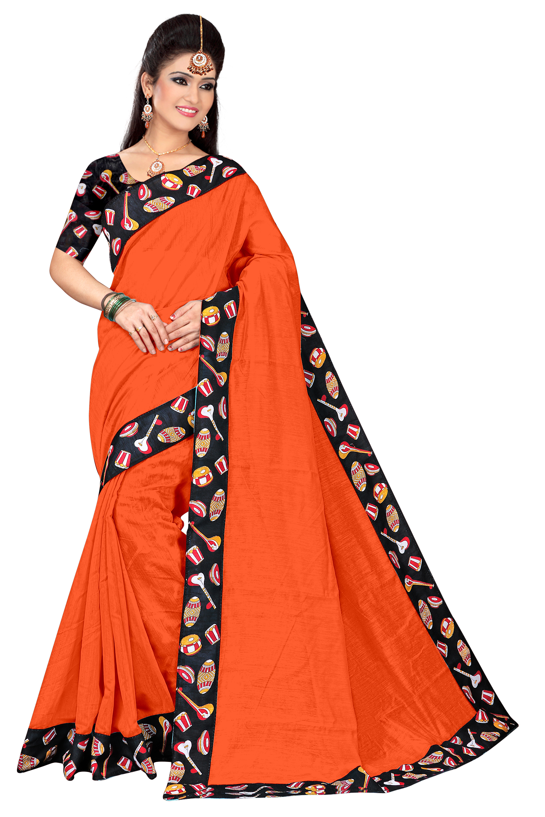 Fancy Chanderi Cotton Saree - 5.50 Mtrs Length, 0.80 Mtrs Blouse | Multicolour Floral Print, Elegant Indian Style