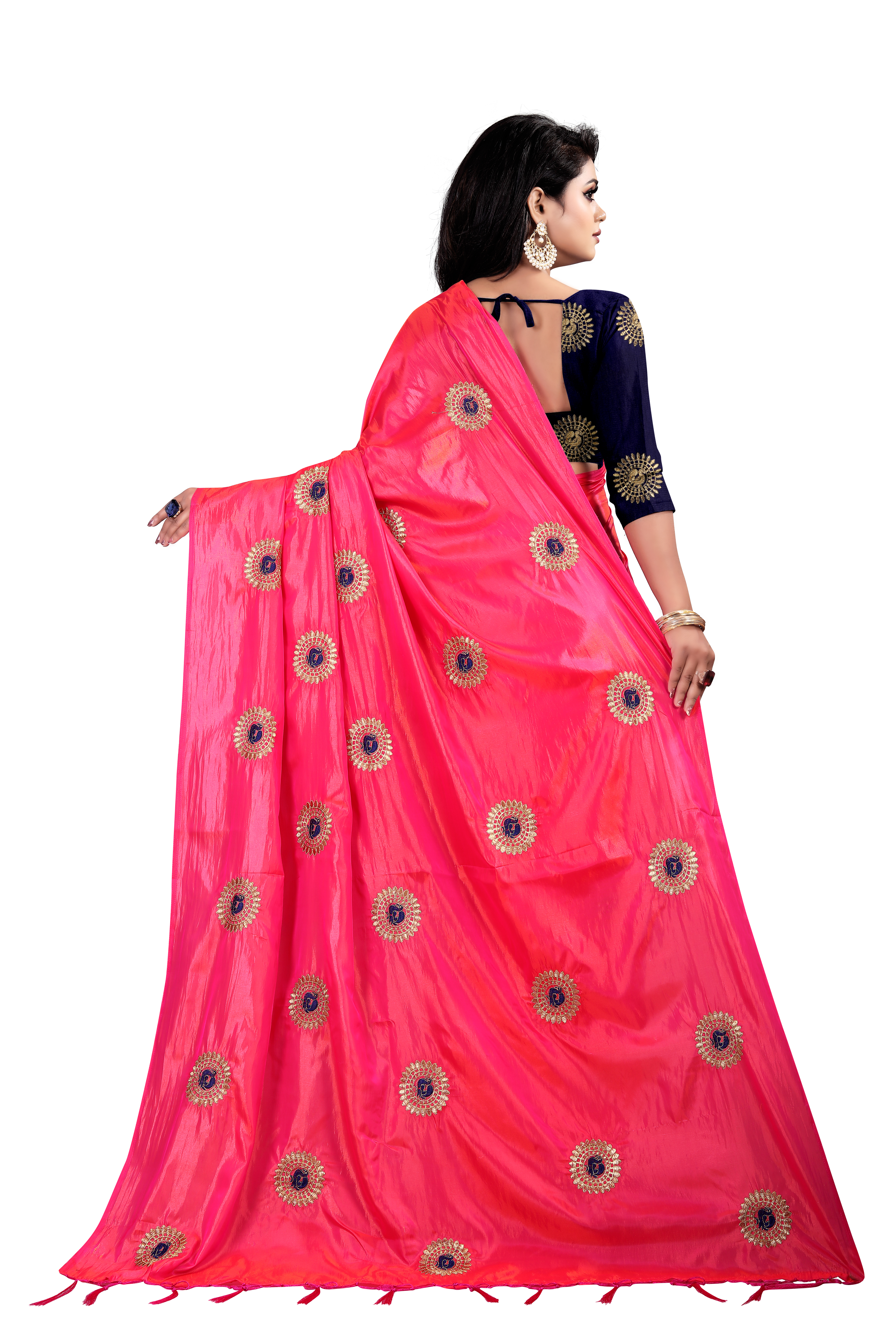 Fancy Paper Silk Saree - Art Silk, Multicolour Dots Design | Stone & Zari Work Details