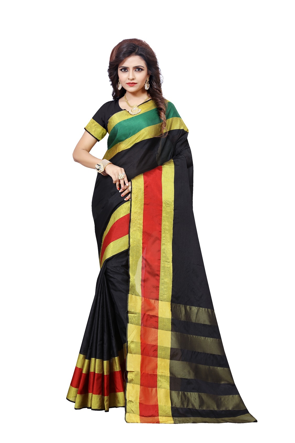 Fancy Cotton Silk Saree - Cotton Silk 5.5 Mtr Length 0.8 Mtr Blouse Length | Multicolour Checked Pattern Other Indian Style
