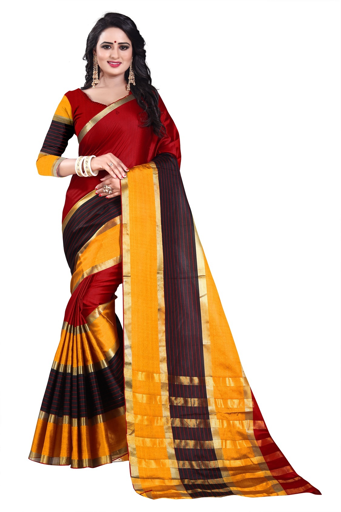 Fancy Cotton Silk Saree - Cotton Silk 5.5 Mtr Length 0.8 Mtr Blouse Length | Multicolour Checked Pattern Other Indian Style