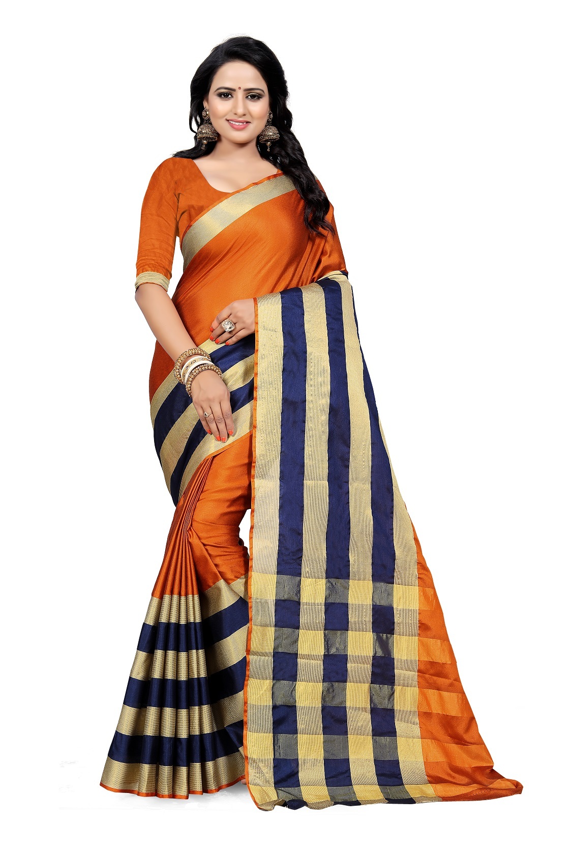Fancy Cotton Silk Saree - Cotton Silk 5.5 Mtr Length 0.8 Mtr Blouse Length | Multicolour Checked Pattern Other Indian Style