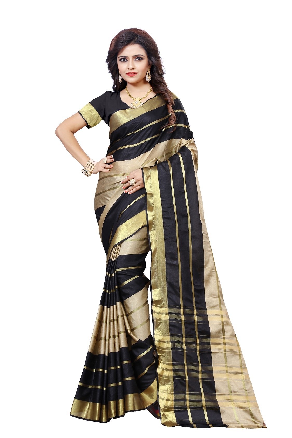 Fancy Cotton Silk Saree - Cotton Silk 5.5 Mtr Length 0.8 Mtr Blouse Length | Multicolour Checked Pattern Other Indian Style