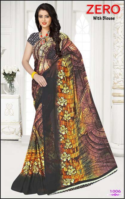 New Designer Georgette Saree - Georgette Fabric, 5.5 Mtr Length, 0.8 Mtr Blouse | Multicolor Floral Print, Laces Closure, Thread Work, Seasonal Style