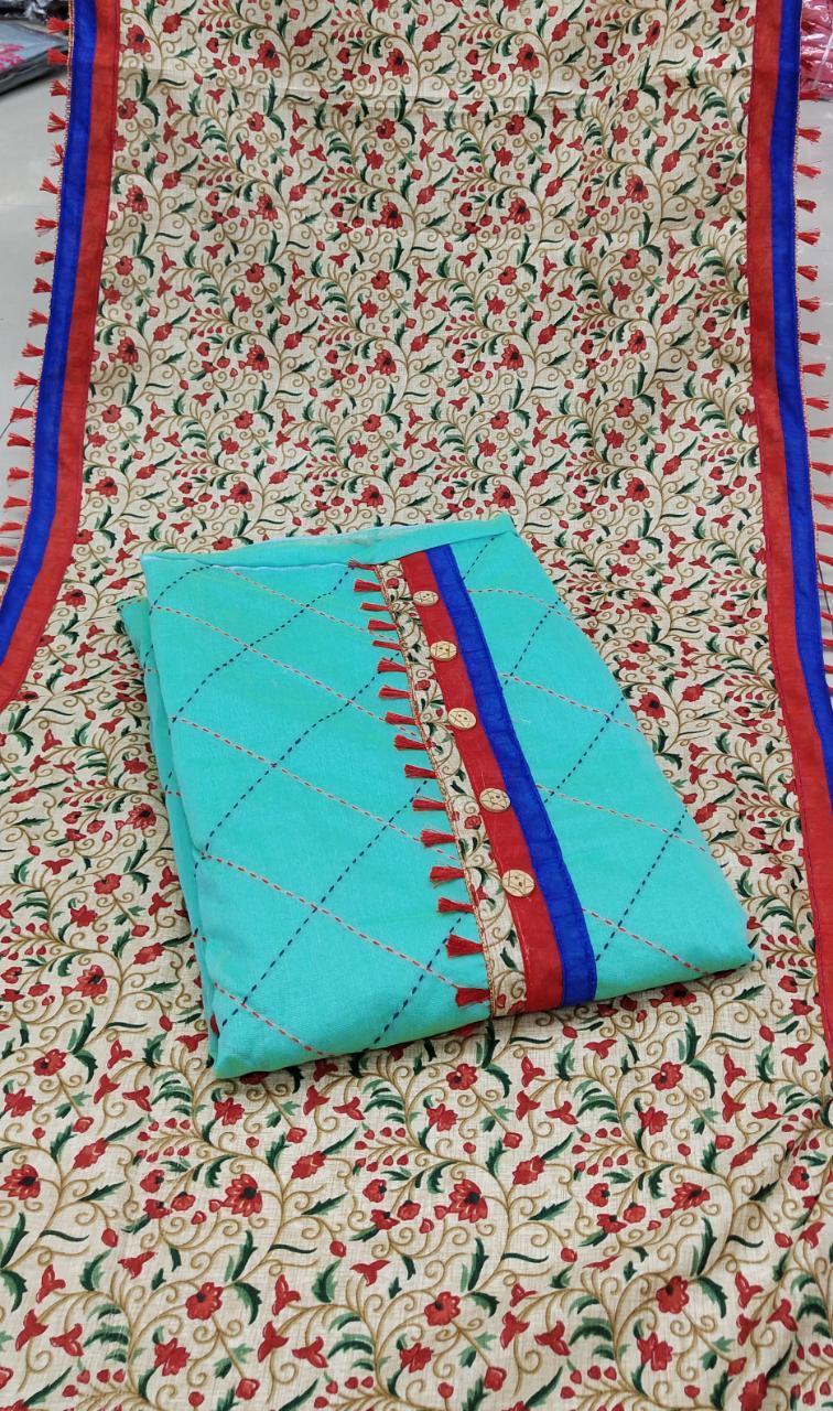 Simple Dress Materials - Top Modal With Katha Lining, Customized Size, Multy Color | Woolen Fabric, Anti-wrinkle, Washable, Embroidered Pattern