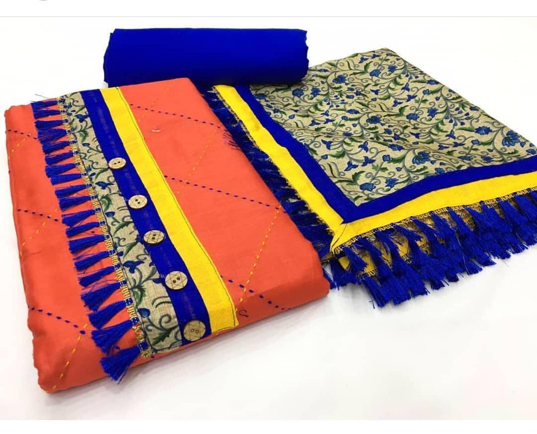 Simple Dress Materials - Top Modal With Katha Lining, Customized Size, Multy Color | Woolen Fabric, Anti-wrinkle, Washable, Embroidered Pattern