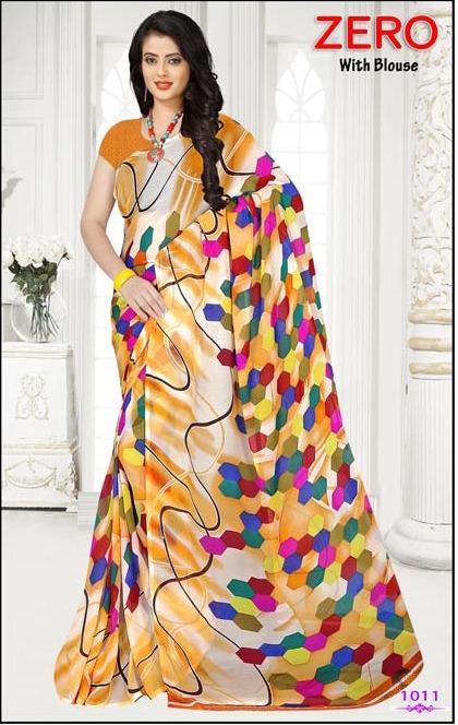 Fancy Georgette Saree - 5.5 Mtr Length, 0.8 Mtr Blouse | Multicolour Floral Print, Thread Work, Lace Closure, Other Indian Style