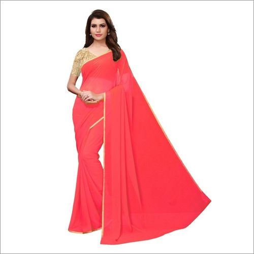 Multicolour New Chiffon Plain Saree With Designer Blouse