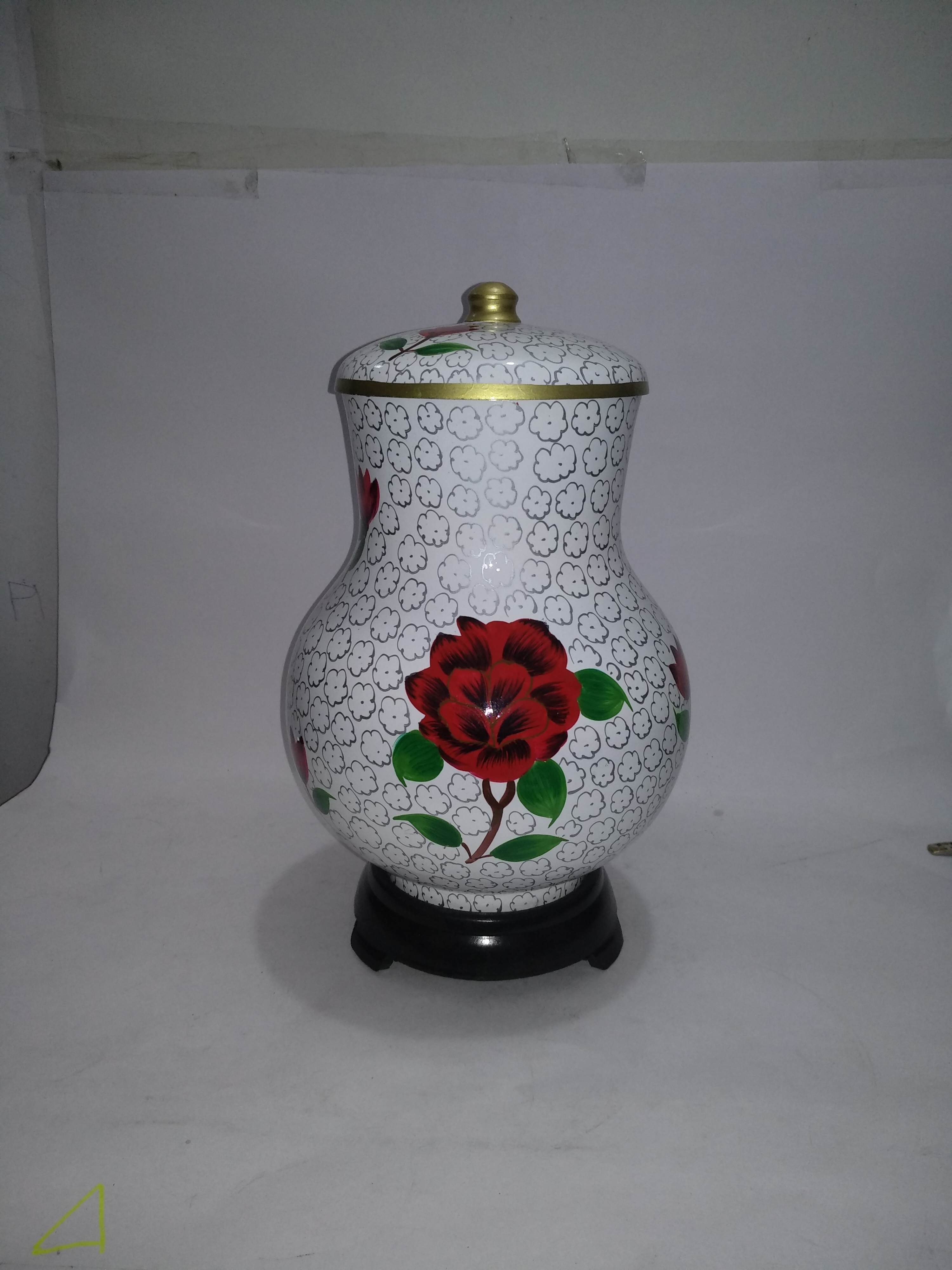 Handmade Brass Metal Cloisonne Cremation Urns - Custom Size, Red And Gold Finish | Religious Style Metalwork