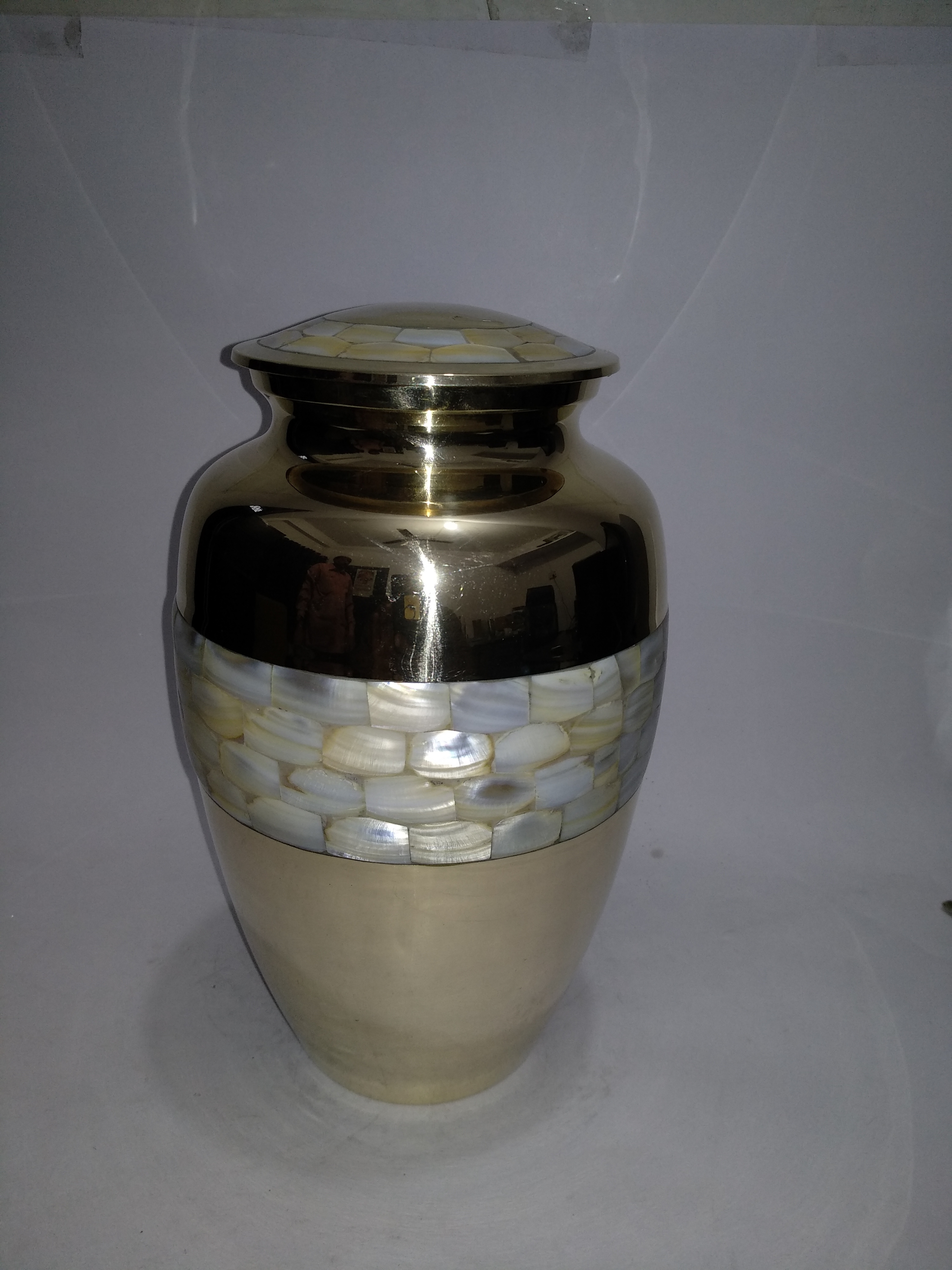 Gold Brass Mother Of Pearl Metal Cremation Urn