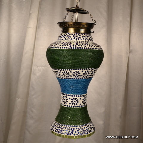 Green And Blue Mosaic Hanging Art Lamp Hanging Lamp