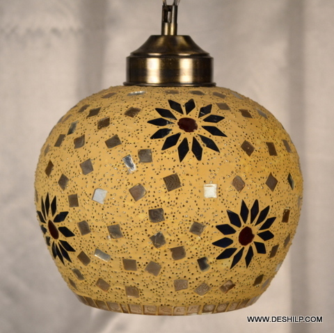 Golden And Blue Pumpkin Shaped Mosaic Art Hanging Lamp
