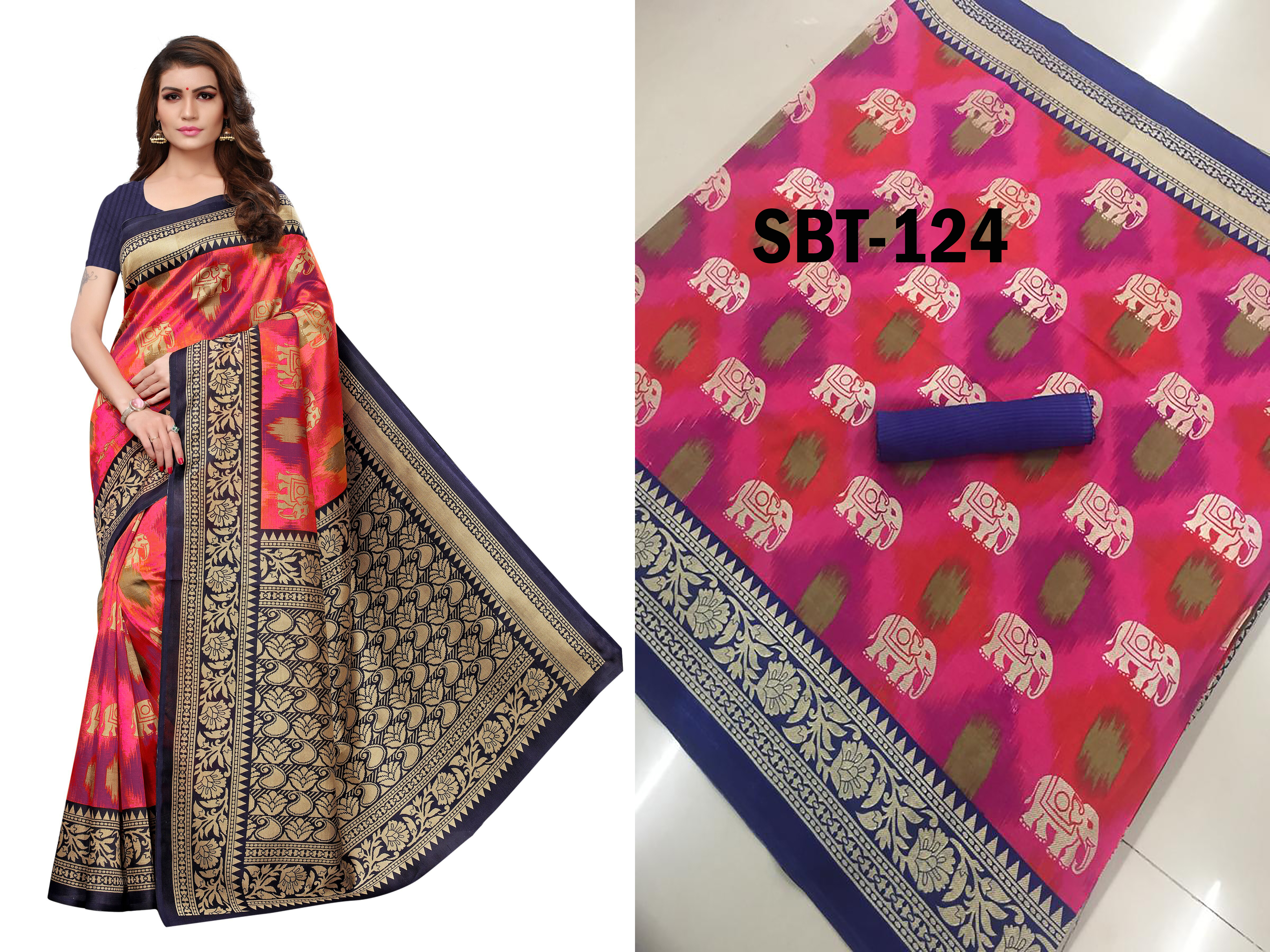 New Printed Art Silk Saree - 5.5 Mtr Length, 0.8 Mtr Blouse | Multicolour Striped Design With Zari Work, Art Silk Material