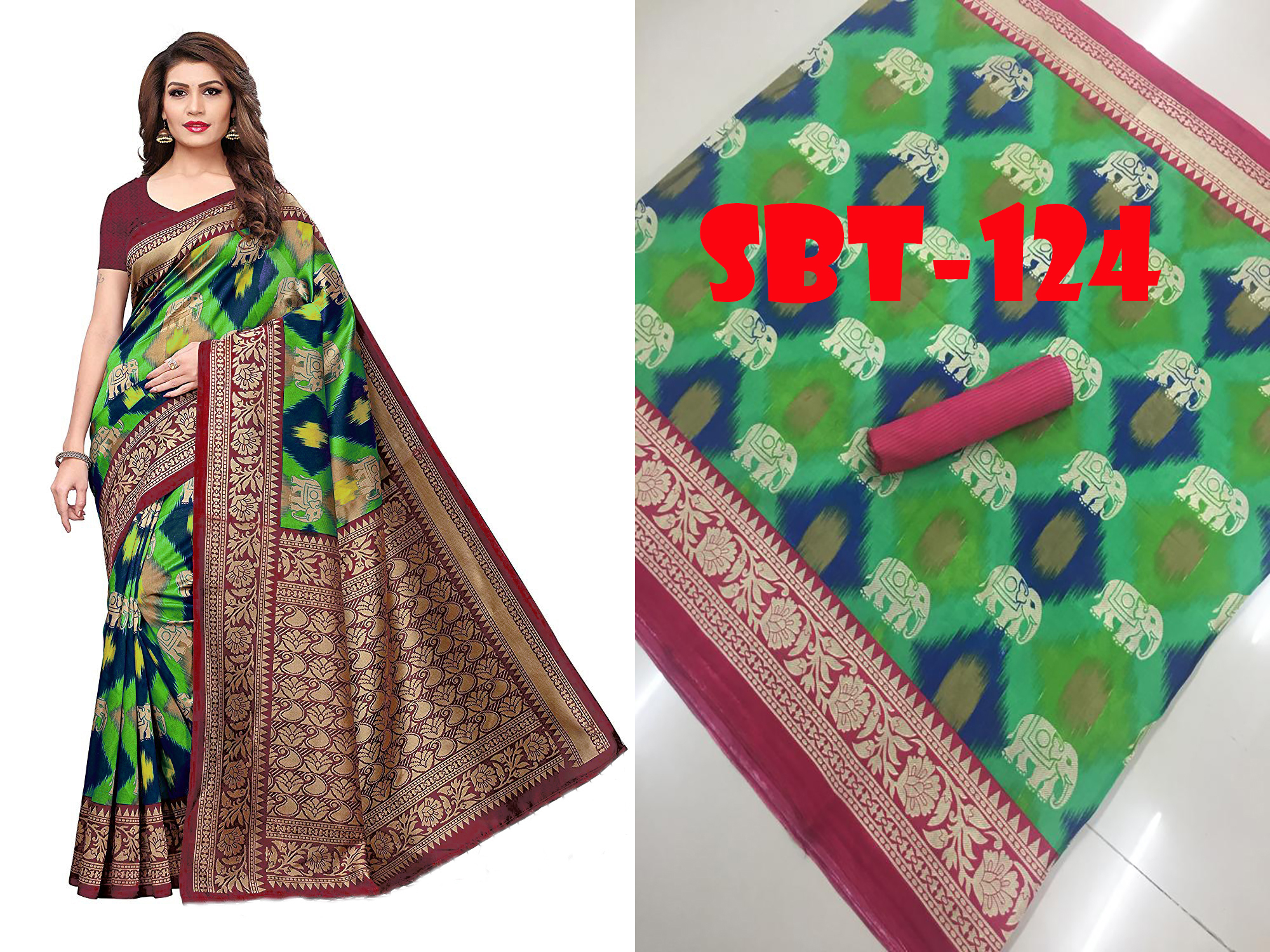 New Printed Art Silk Saree - 5.5 Mtr Length, 0.8 Mtr Blouse | Multicolour Striped Design With Zari Work, Art Silk Material