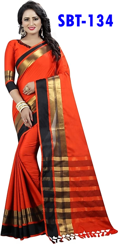 New Soft Cotton Silk Saree With Fancy Jhalar - 5.5 Mtr Length, 0.8 Mtr Blouse | Multicolour, Striped Pattern, Patch Work Details