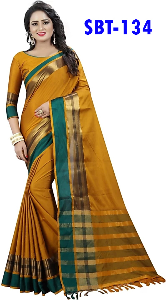 New Soft Cotton Silk Saree With Fancy Jhalar - 5.5 Mtr Length, 0.8 Mtr Blouse | Multicolour, Striped Pattern, Patch Work Details