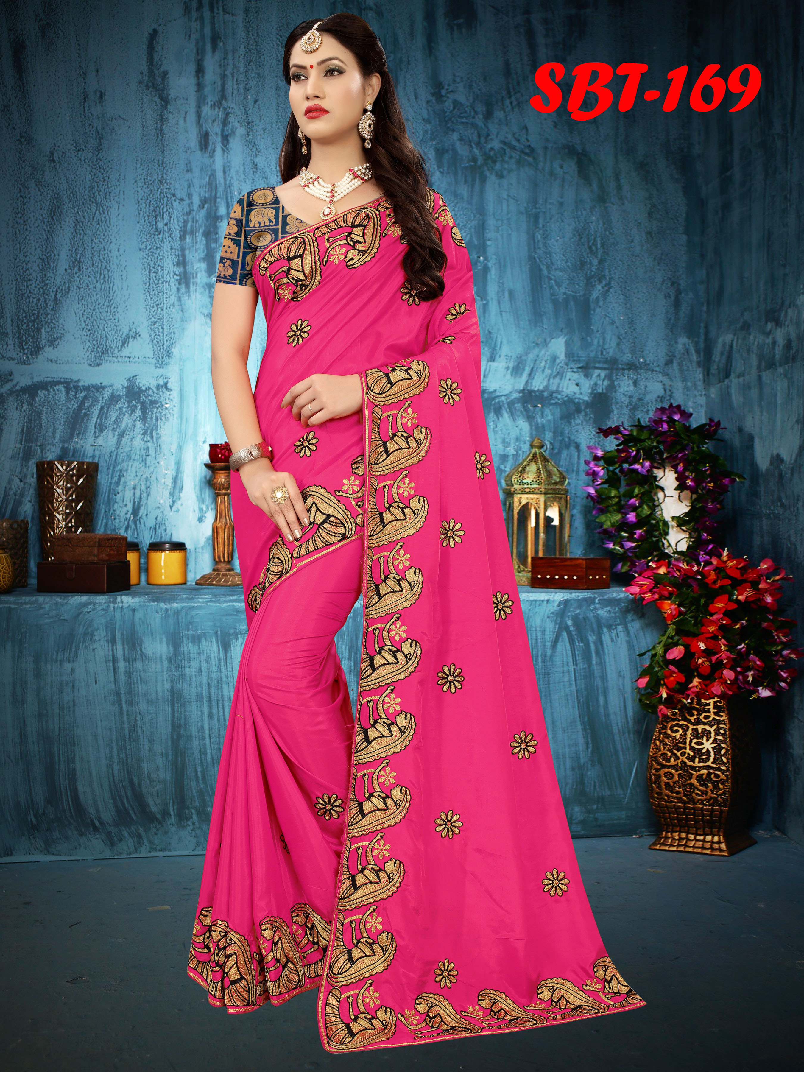Heavy Embroidery Work Sana Silk Saree - Material: Art Silk, Length: 5.5 Mtr, Blouse Length: 0.8 Mtr, Color: Multicolour, Closure: Laces, Pattern: Embroidered