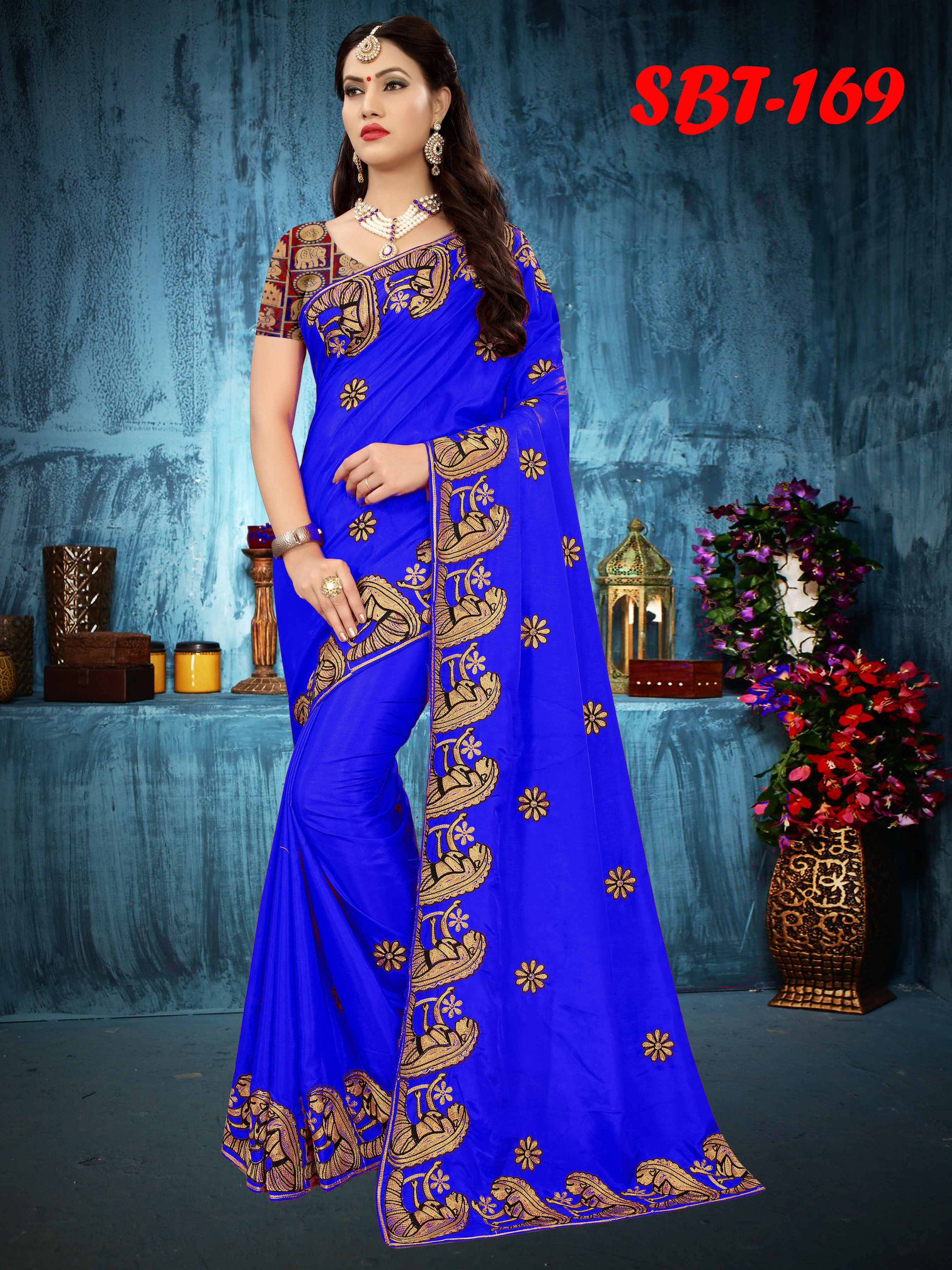 Heavy Embroidery Work Sana Silk Saree - Material: Art Silk, Length: 5.5 Mtr, Blouse Length: 0.8 Mtr, Color: Multicolour, Closure: Laces, Pattern: Embroidered