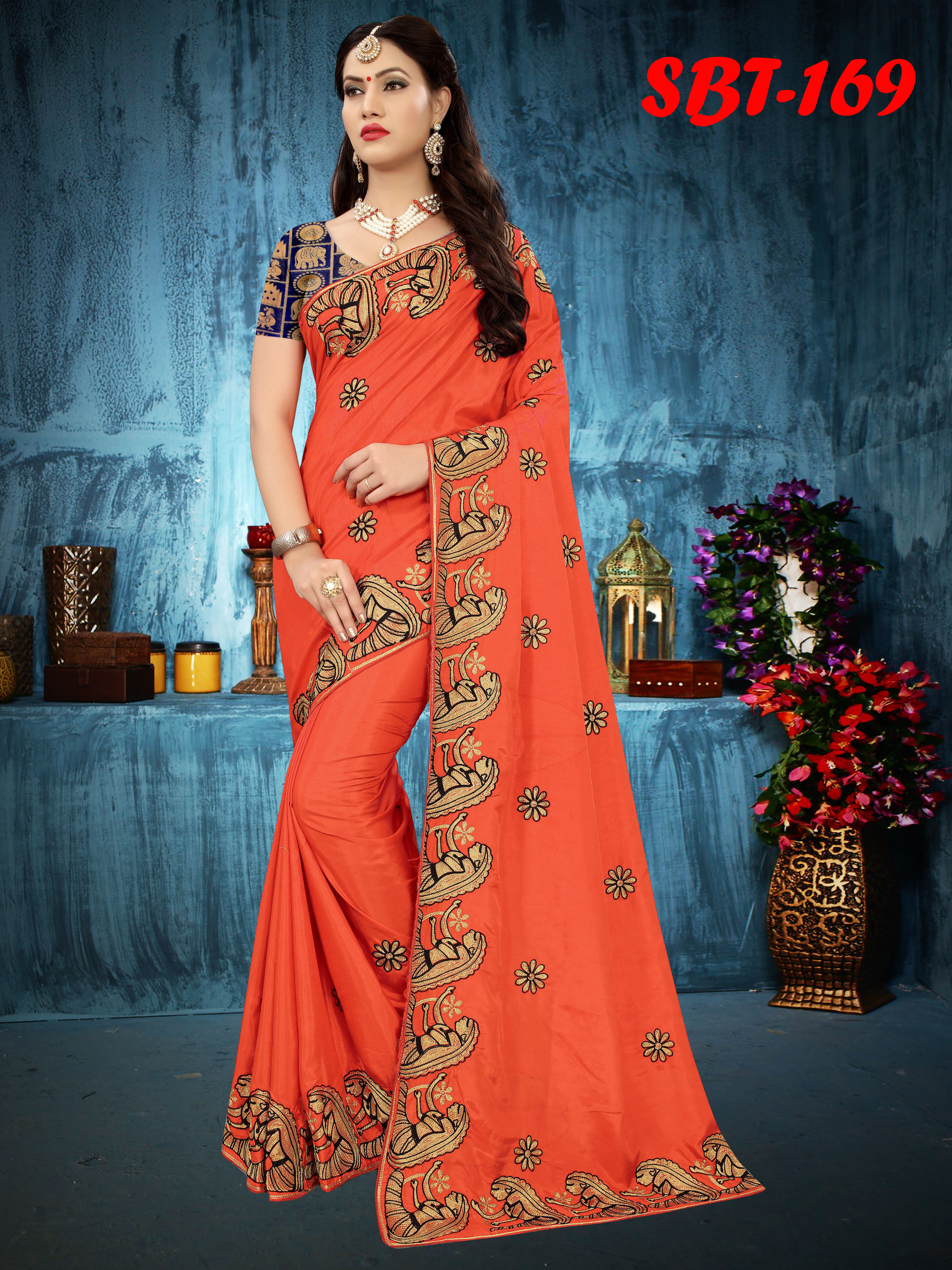 Heavy Embroidery Work Sana Silk Saree - Material: Art Silk, Length: 5.5 Mtr, Blouse Length: 0.8 Mtr, Color: Multicolour, Closure: Laces, Pattern: Embroidered