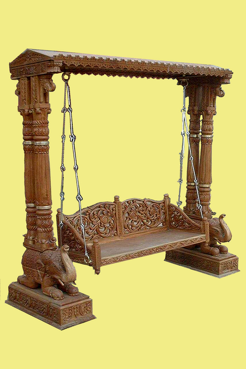 टीक लकड़ी हाथी आधार नक्काशी झूला
