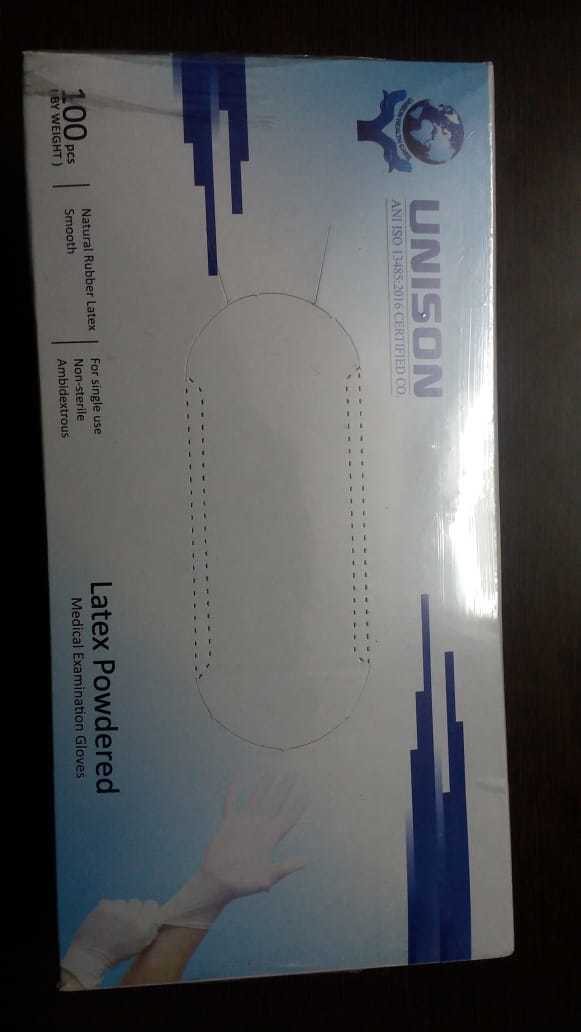 Latex Examination Gloves - 100 Piece Box, Rubber Material, Available In Small, Medium, Large Sizes, Disposable