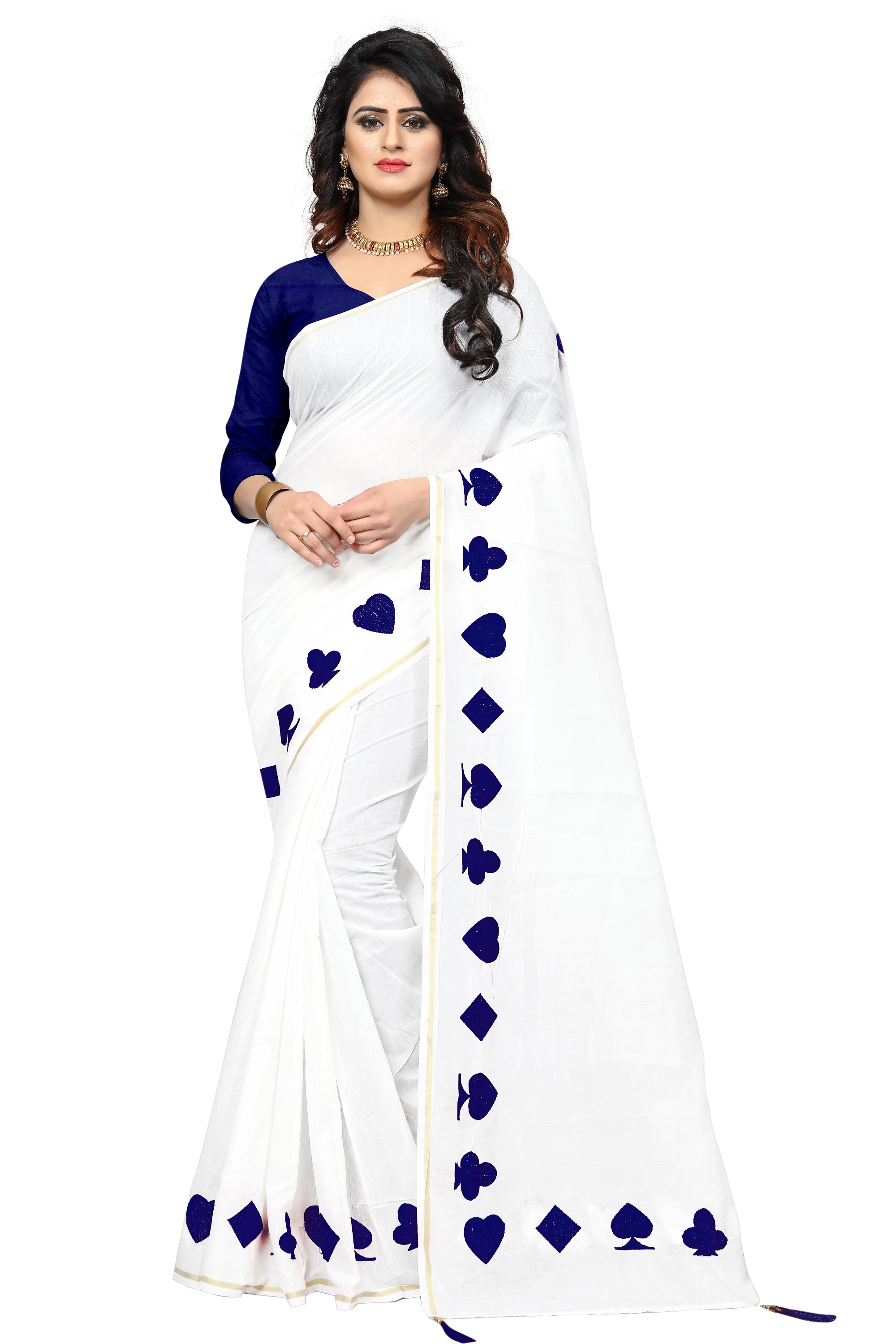 Chanderi Cotton Saree With Embroidery Work - 5.5 Mtr Length 0.8 Mtr Blouse Length | Multicolor Hand Embroidery Other Indian Style