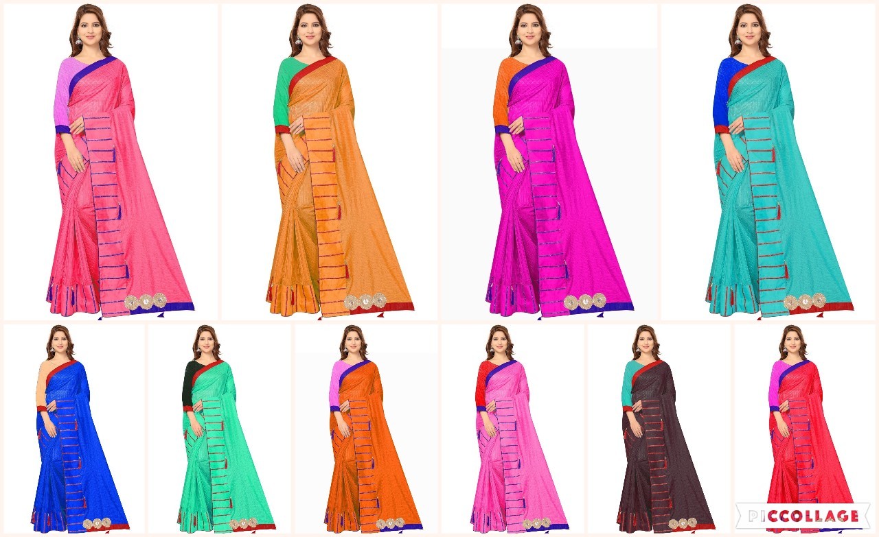 Pure Soft Polyester Saree With Beautiful Embroidery Design - 5.5 Mtr Length, Multicolour, Resam Embroidery, Laces Closure, Cotton Silk Blend
