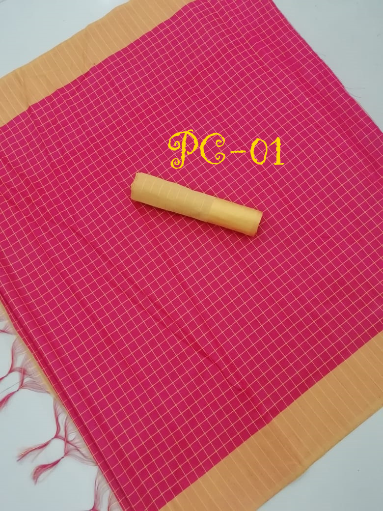 New Soft Cotton Checks Saree - Medium Soft Cotton 5.5 Mtr Length Multicolour | Features Patch Work For Elegant Indian Style