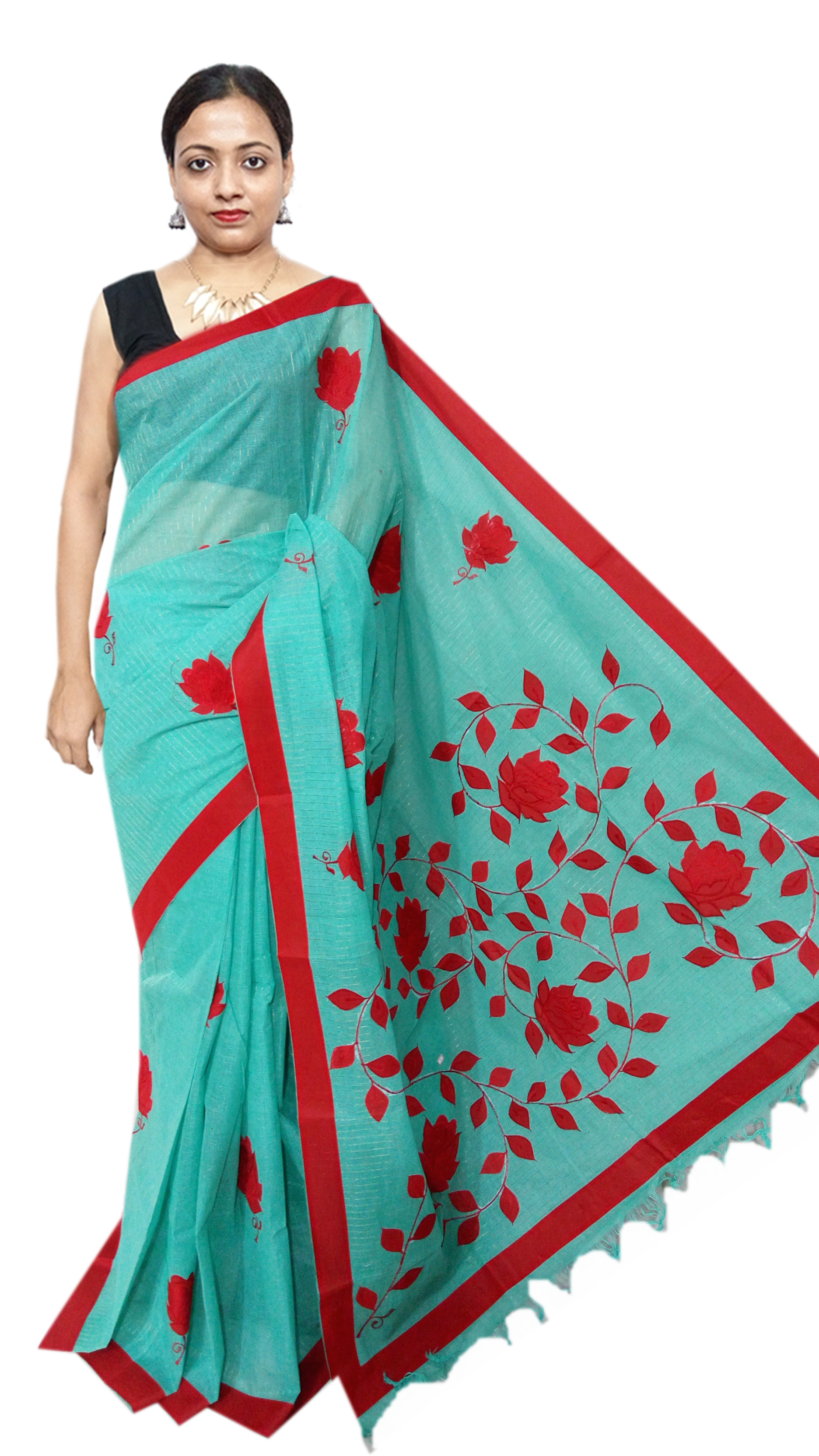Blue Cotton Appliqe Saree