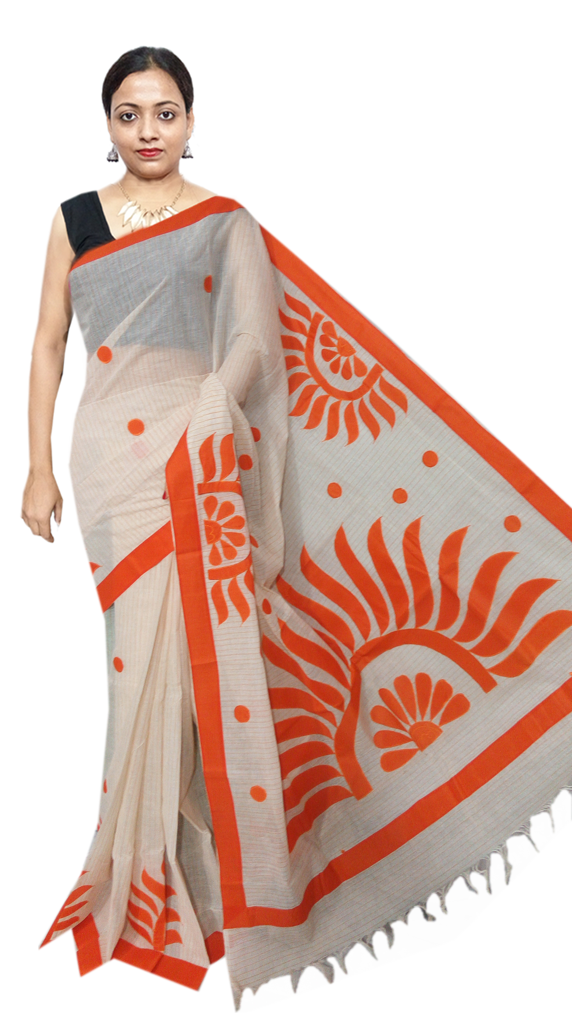 Blue Cotton Appliqe Saree