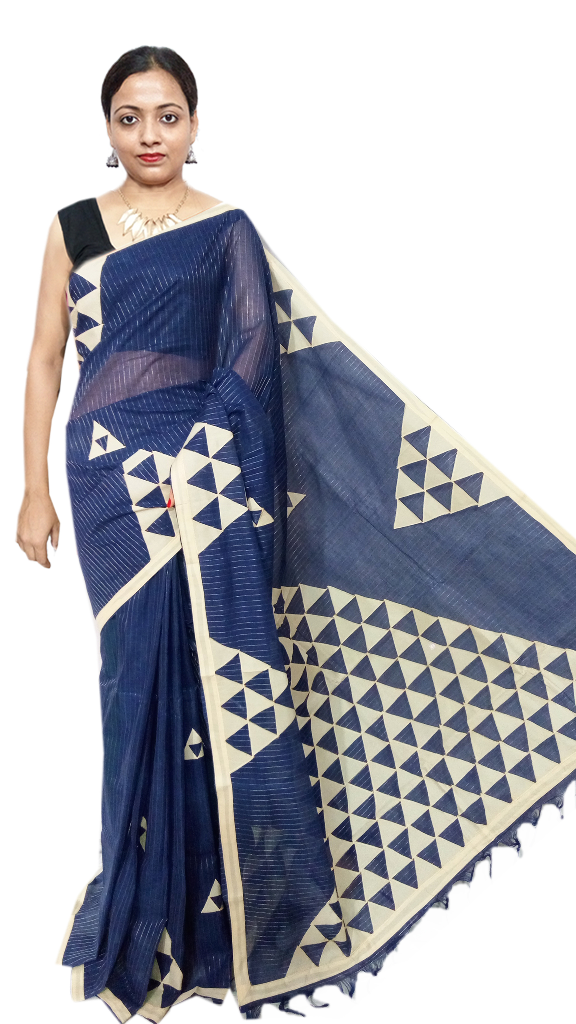 Blue Cotton Appliqe Saree