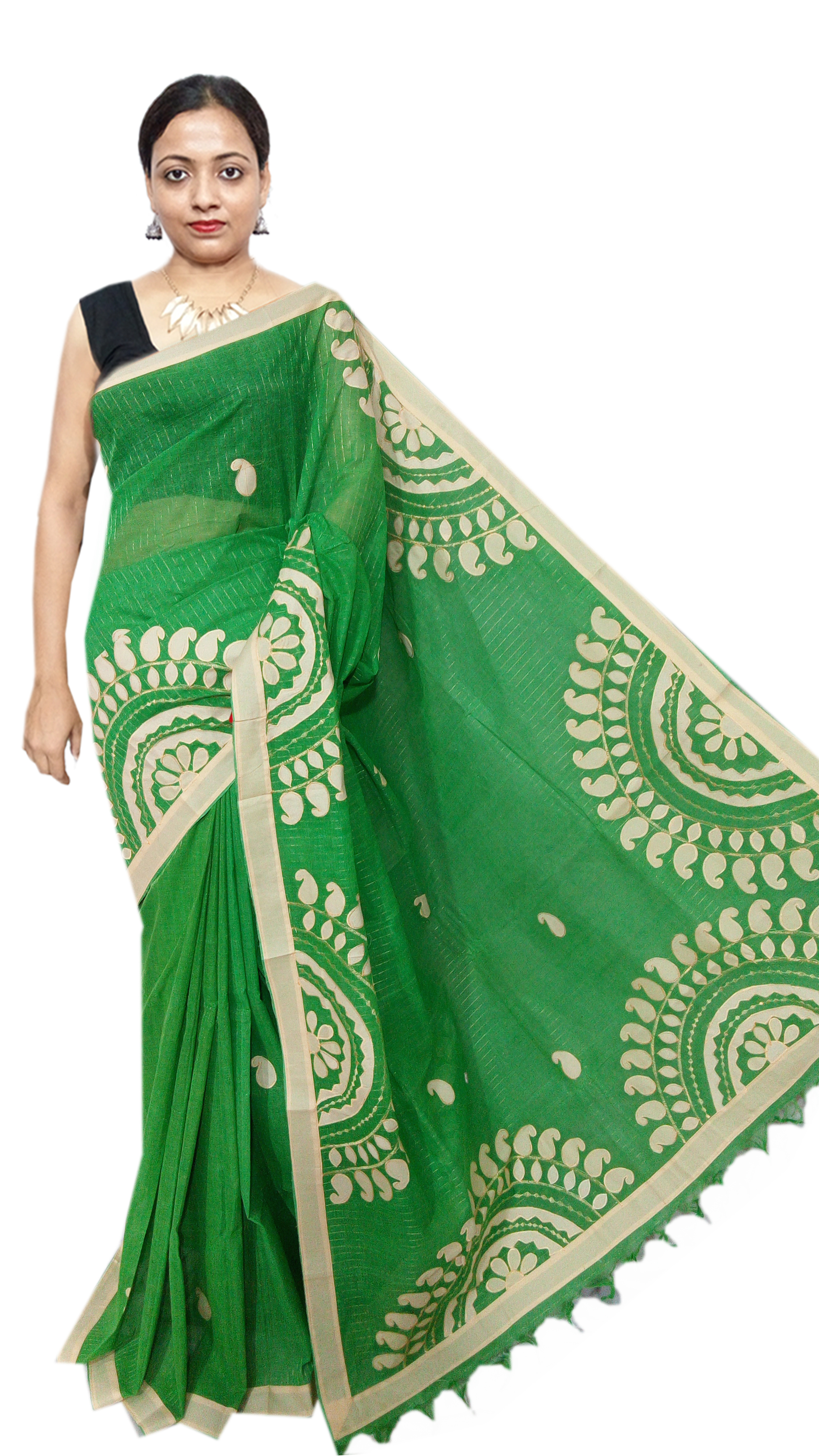 Blue Cotton Appliqe Saree