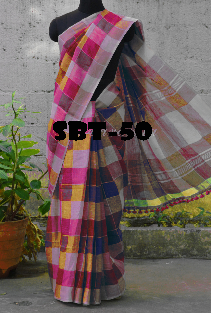 Checks Printed Saree - Cotton And Silk Blend, 5.5 Mtr Length With 0.8 Mtr Blouse | Multicolor Pattern, Traditional South Indian Style