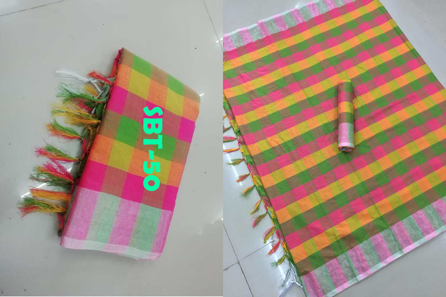 Checks Printed Saree - Cotton And Silk Blend, 5.5 Mtr Length With 0.8 Mtr Blouse | Multicolor Pattern, Traditional South Indian Style