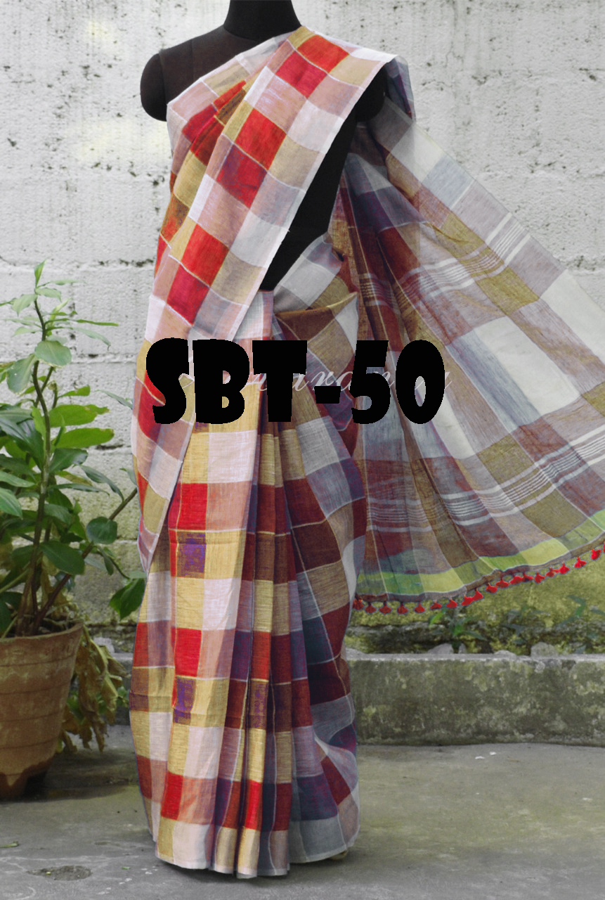 Checks Printed Saree - Cotton And Silk Blend, 5.5 Mtr Length With 0.8 Mtr Blouse | Multicolor Pattern, Traditional South Indian Style