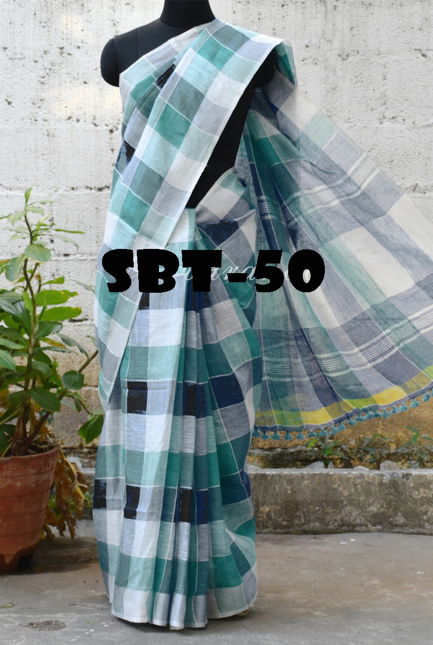 Checks Printed Saree - Cotton And Silk Blend, 5.5 Mtr Length With 0.8 Mtr Blouse | Multicolor Pattern, Traditional South Indian Style