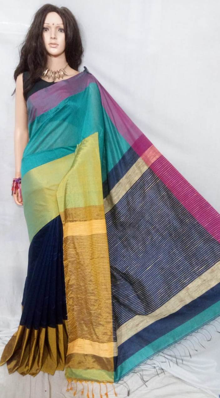 Handloom Cotton Silk Saree - 6.5 M With Blouse Piece, Checked Pattern, Lightweight Design, Handwoven Elegance For Casual & Party Wear