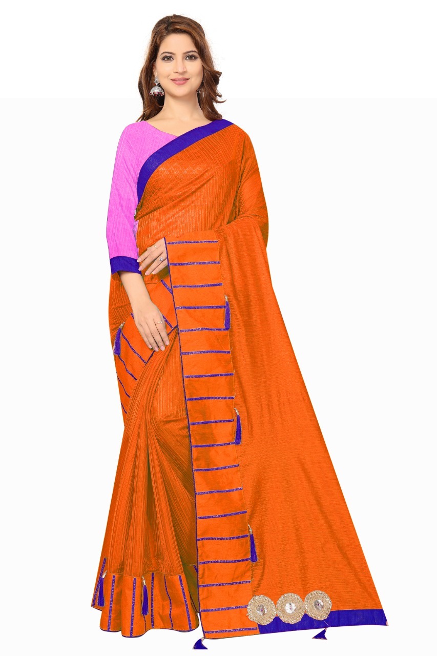 Pure Soft Polyester Saree With Beautiful Embroidery Design - 5.5 Mtr Length, 0.8 Mtr Blouse | Multicolour, Patch Work Art Silk Style